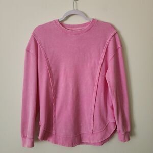 Sunnyside by Sundry Waffle-Knit Lounge Top Fuschia Pink Distressed Womens Size S